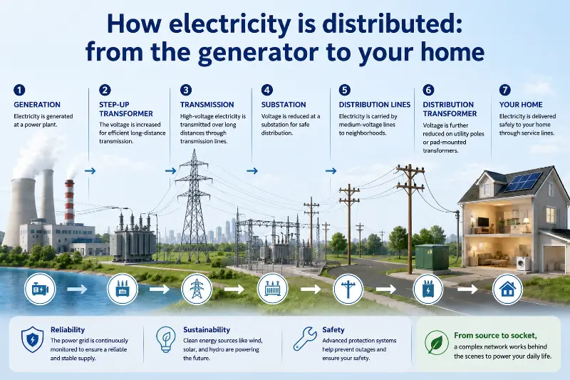 Comment est distribuée l’électricité : du générateur jusqu’à votre domicile ?